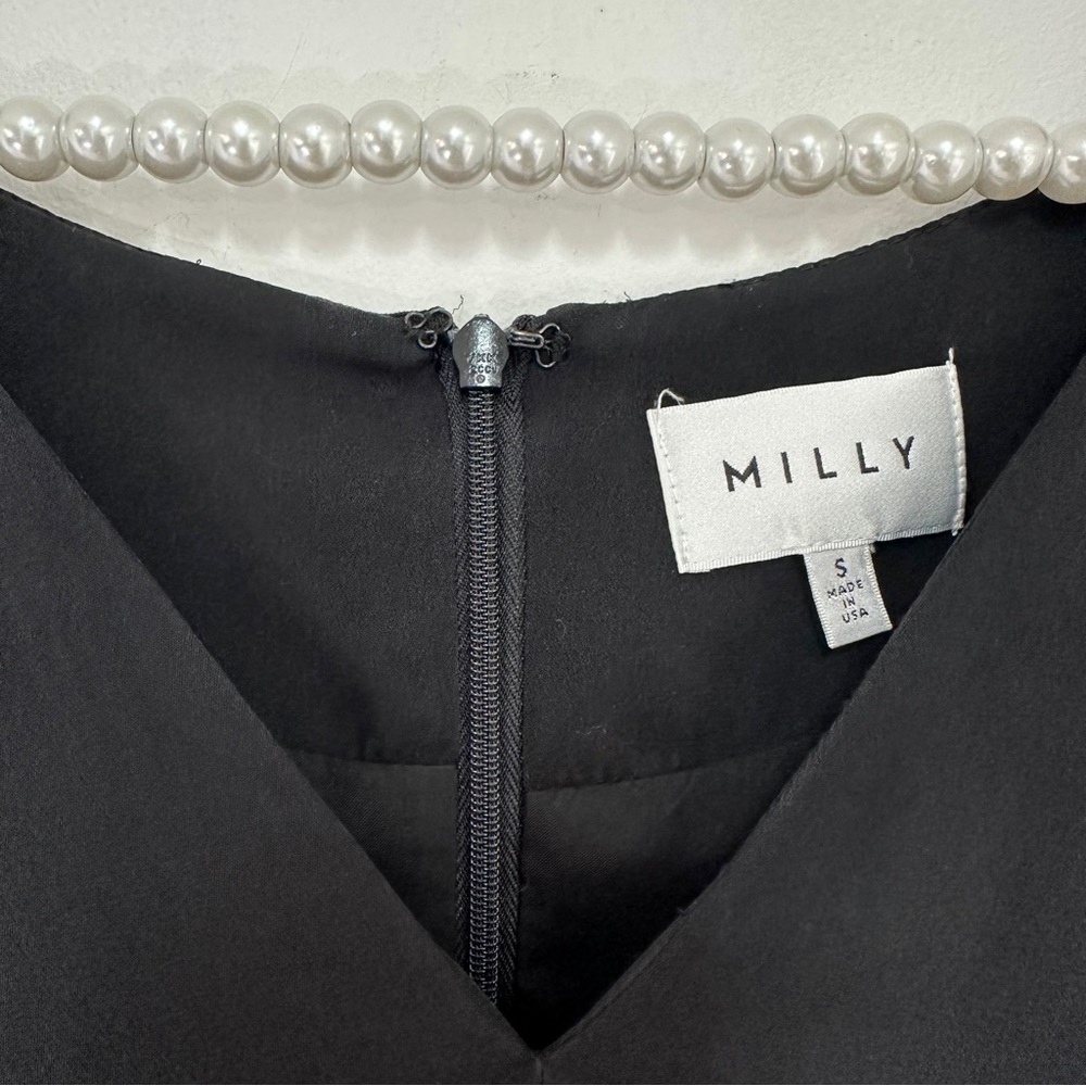 Milly Silk V-Neck Butterfly Sleeve Mini Dress in Black - Picture 7 of 8